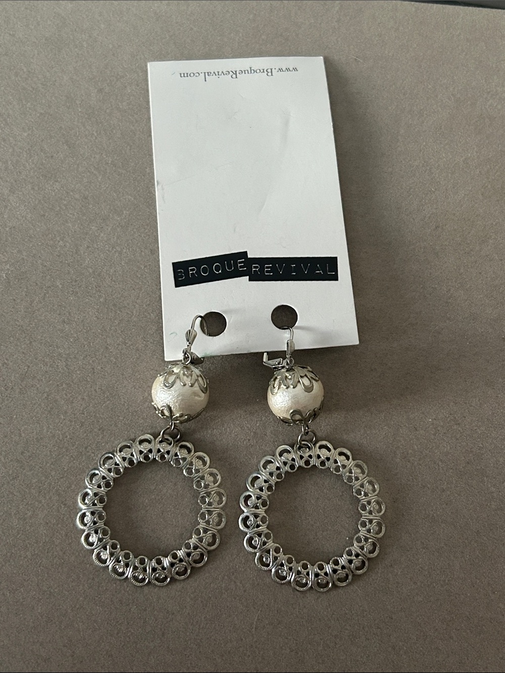 Silver Hoop Earrings with Ivory Beads